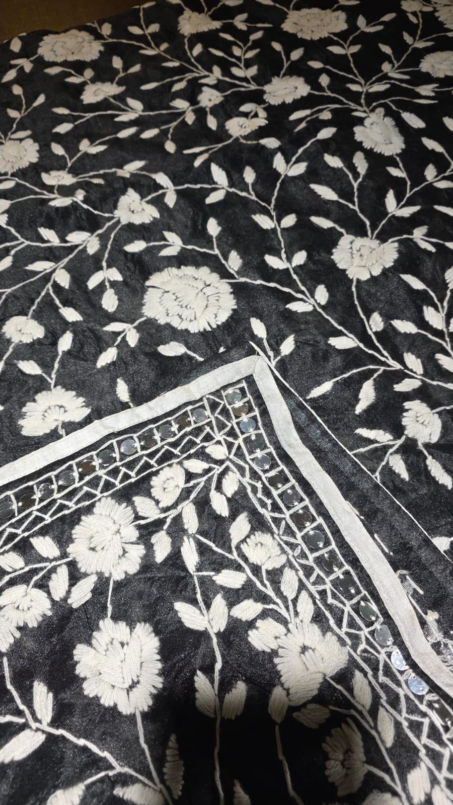 Black Kantha work Dupatta with Mirror Work | Indian Ethnic Dupatta | Festive Wedding Dupatta | Traditional Indian Scarf