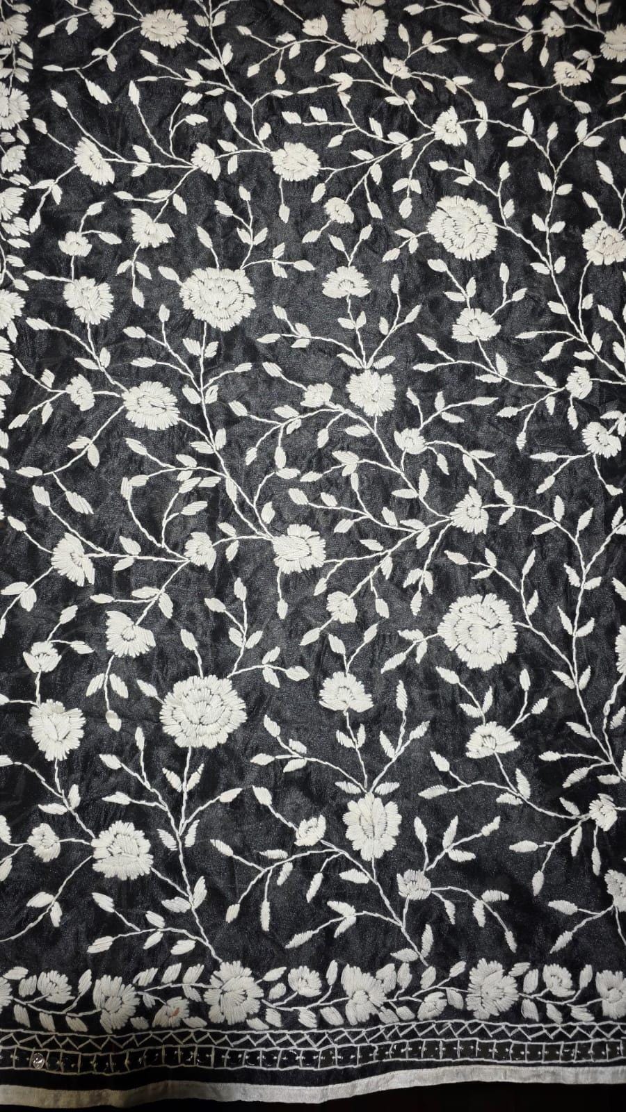 Black Kantha work Dupatta with Mirror Work | Indian Ethnic Dupatta | Festive Wedding Dupatta | Traditional Indian Scarf