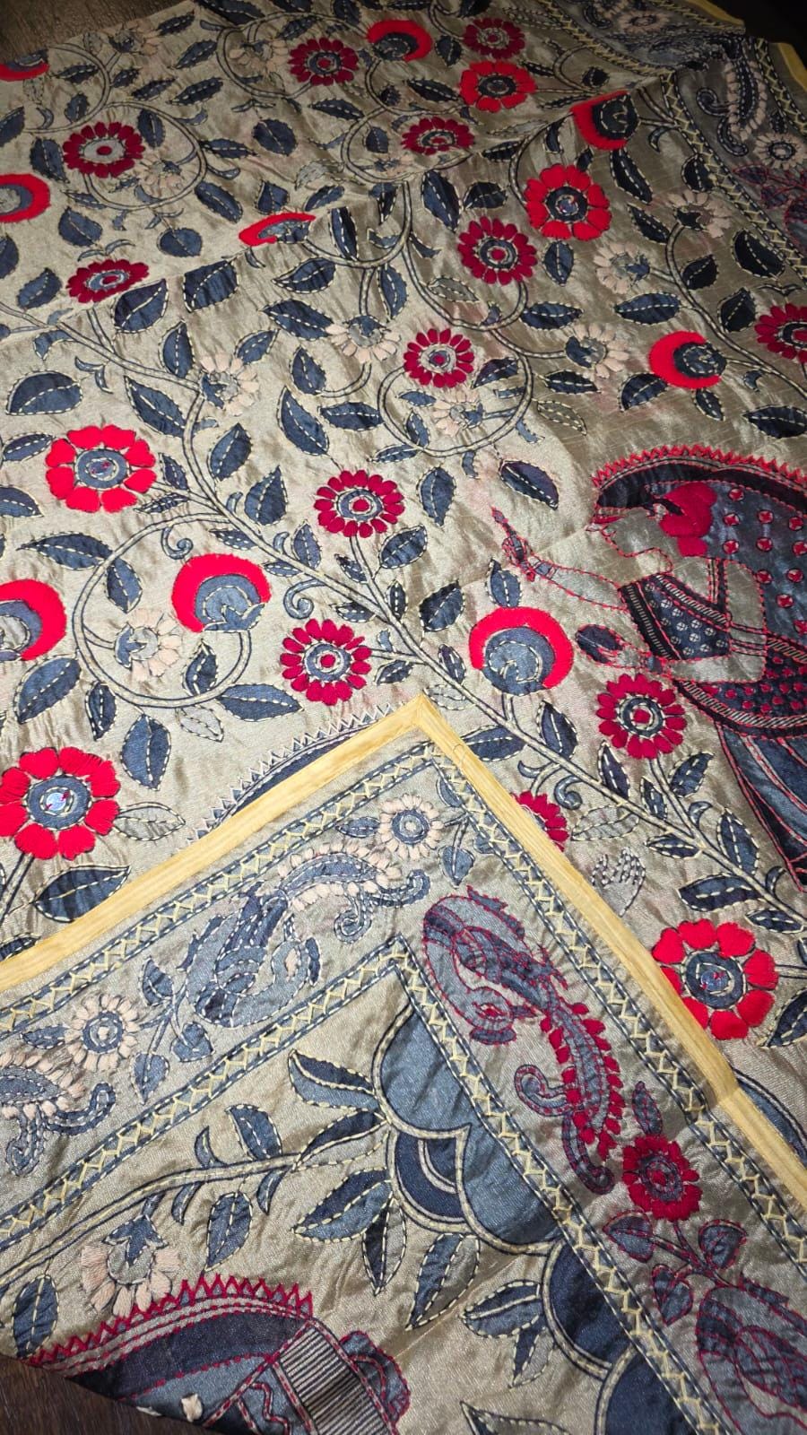 Multi colour Kantha work Dupatta with Mirror Work | Indian Ethnic Dupatta | Festive Wedding Dupatta | Traditional Indian Scarf