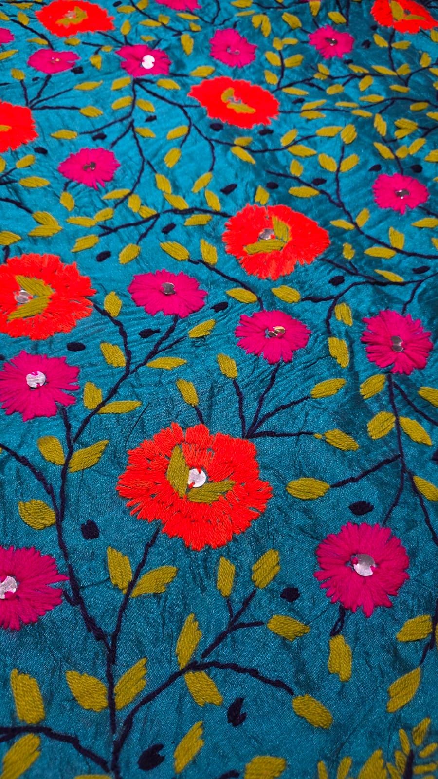 Multi colour Kantha work Dupatta with Mirror Work | Indian Ethnic Dupatta | Festive Wedding Dupatta | Traditional Indian Scarf