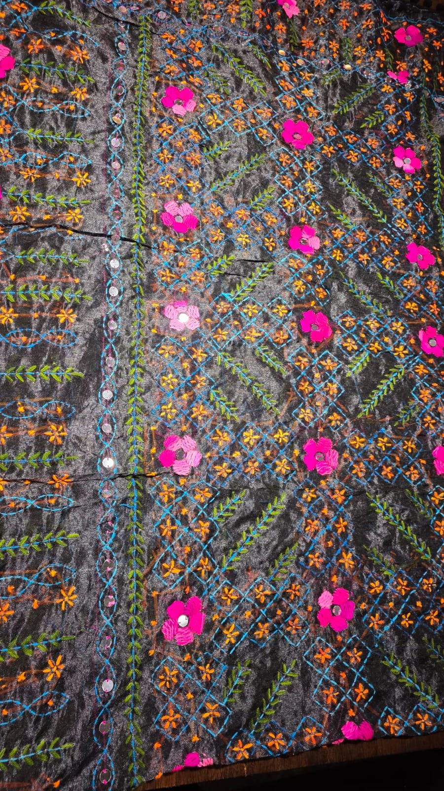Black Kantha work Dupatta with Mirror Work | Indian Ethnic Dupatta | Festive Wedding Dupatta | Traditional Indian Scarf