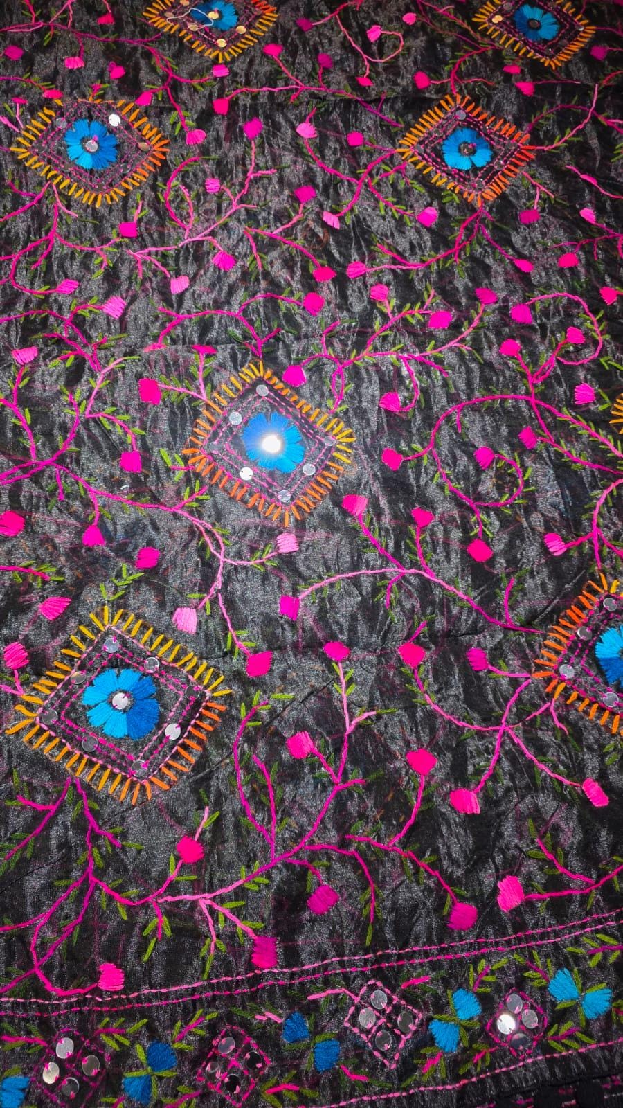 Black Kantha work Dupatta with Mirror Work | Indian Ethnic Dupatta | Festive Wedding Dupatta | Traditional Indian Scarf