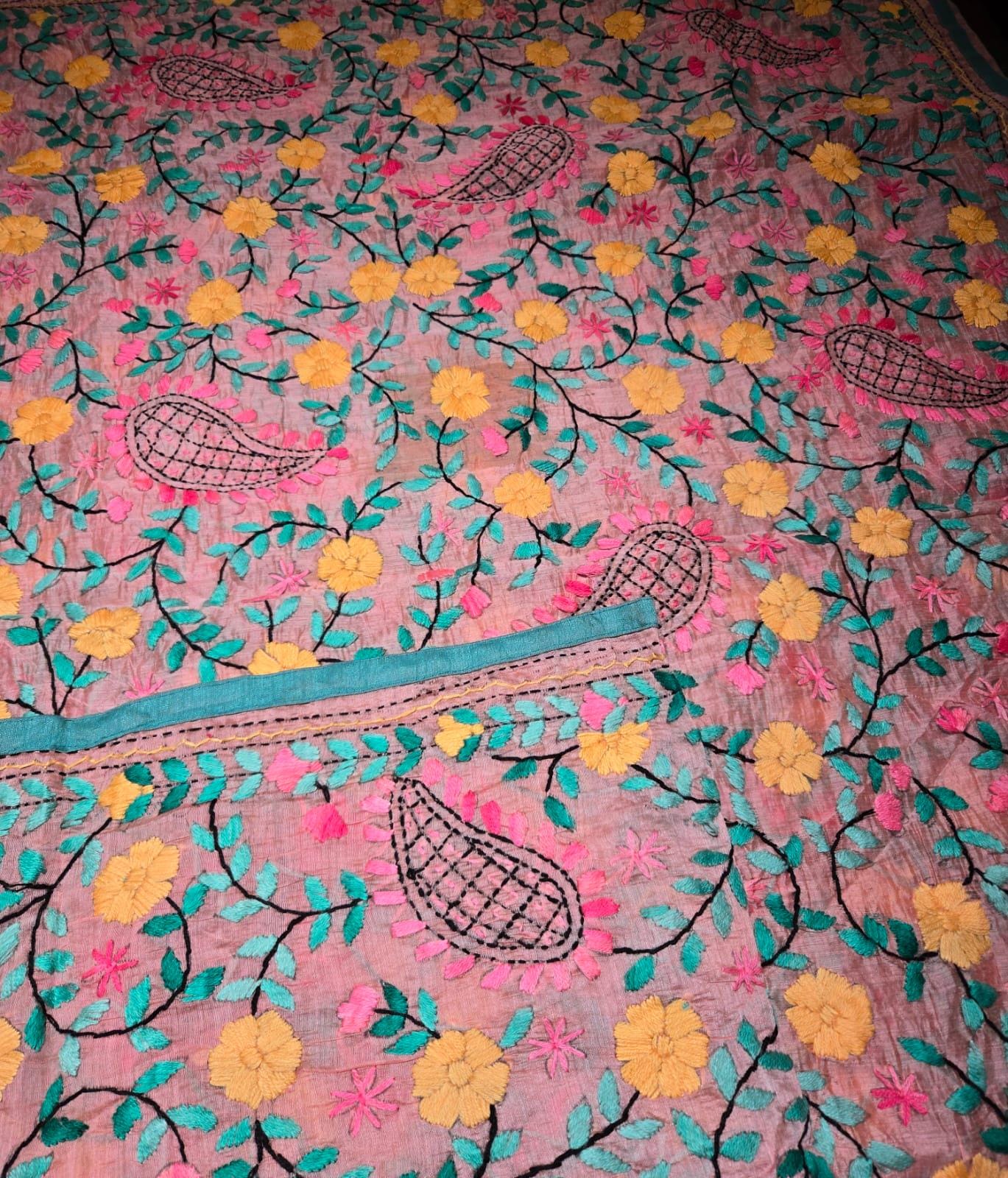 Multi colour Kantha work Dupatta with Mirror Work | Indian Ethnic Dupatta | Festive Wedding Dupatta | Traditional Indian Scarf