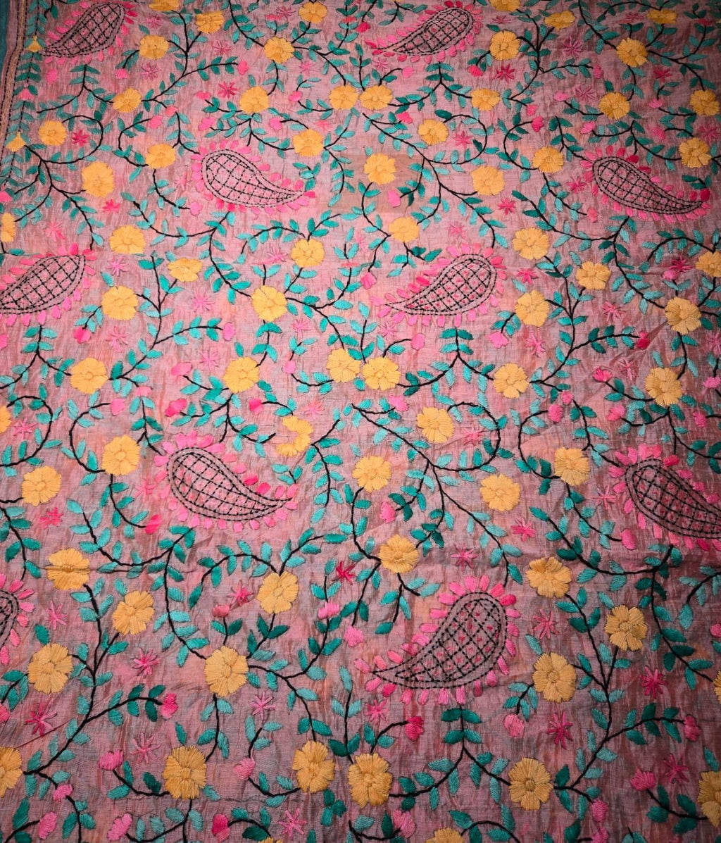 Multi colour Kantha work Dupatta with Mirror Work | Indian Ethnic Dupatta | Festive Wedding Dupatta | Traditional Indian Scarf