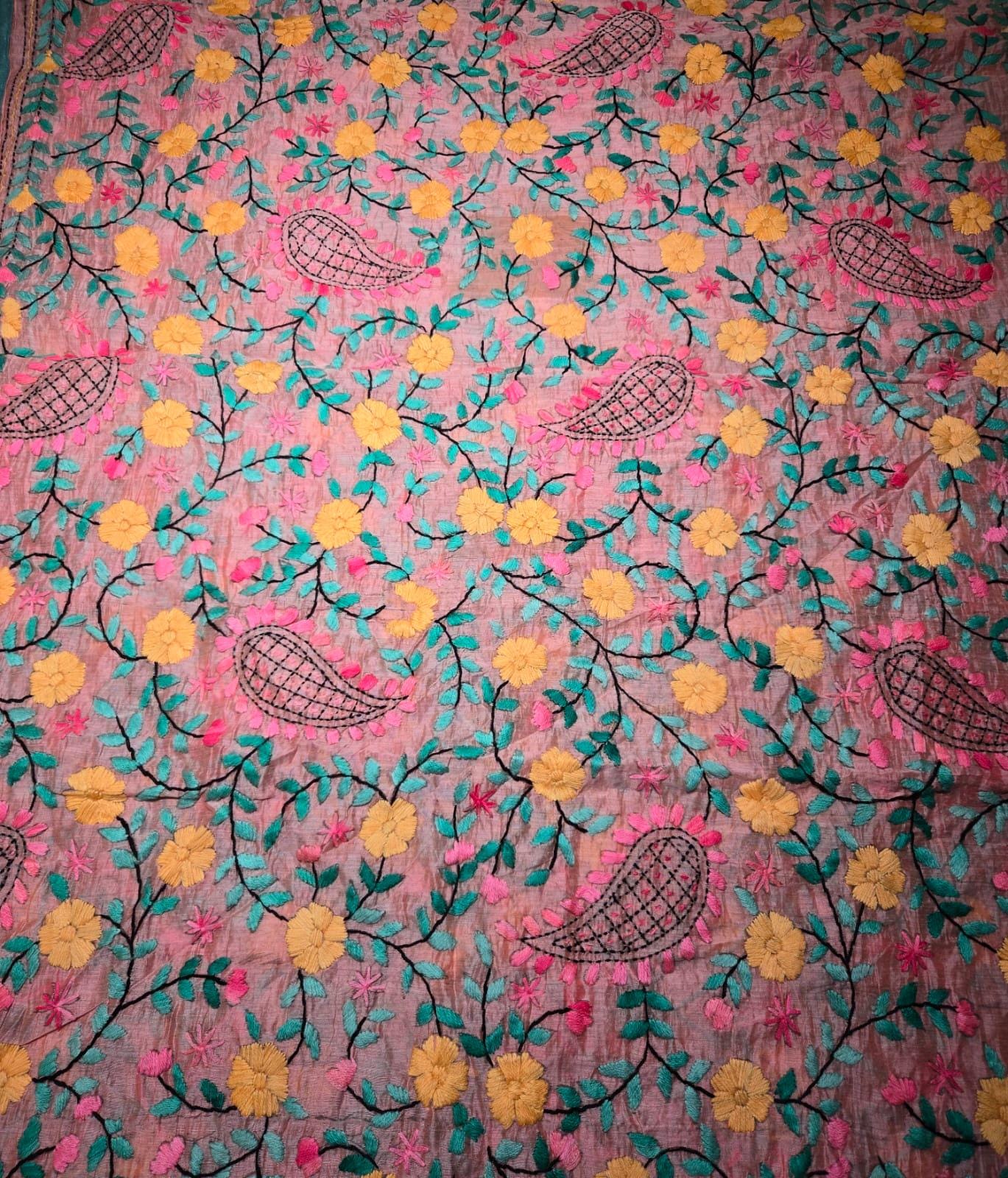 Multi colour Kantha work Dupatta with Mirror Work | Indian Ethnic Dupatta | Festive Wedding Dupatta | Traditional Indian Scarf