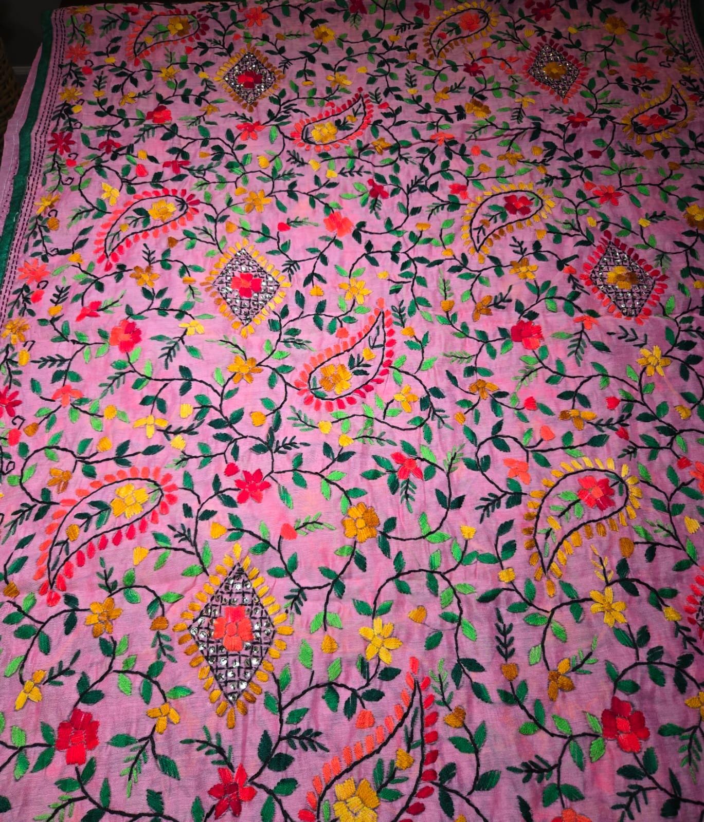 Multi colour Kantha work Dupatta with Mirror Work | Indian Ethnic Dupatta | Festive Wedding Dupatta | Traditional Indian Scarf