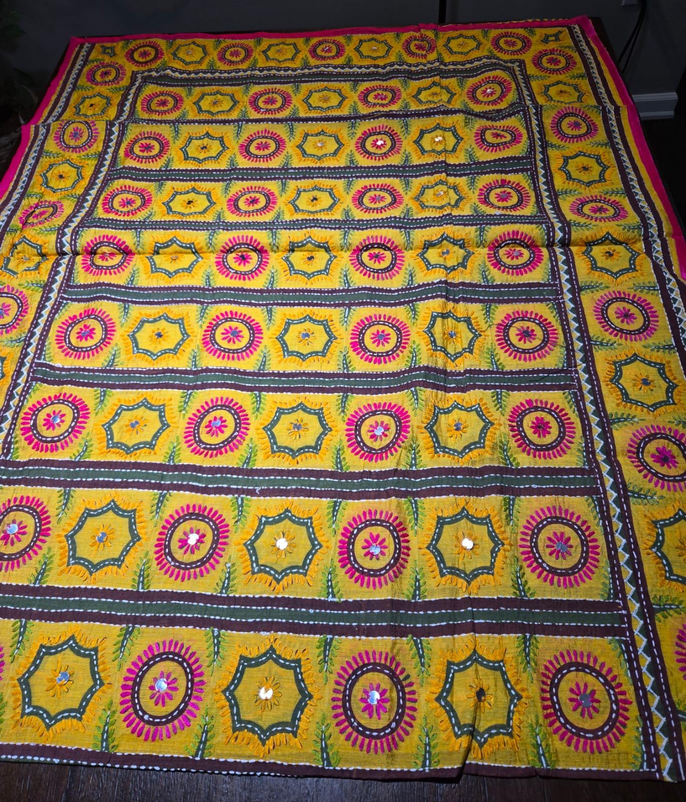 Multi colour Kantha work Dupatta with Mirror Work | Indian Ethnic Dupatta | Festive Wedding Dupatta | Traditional Indian Scarf