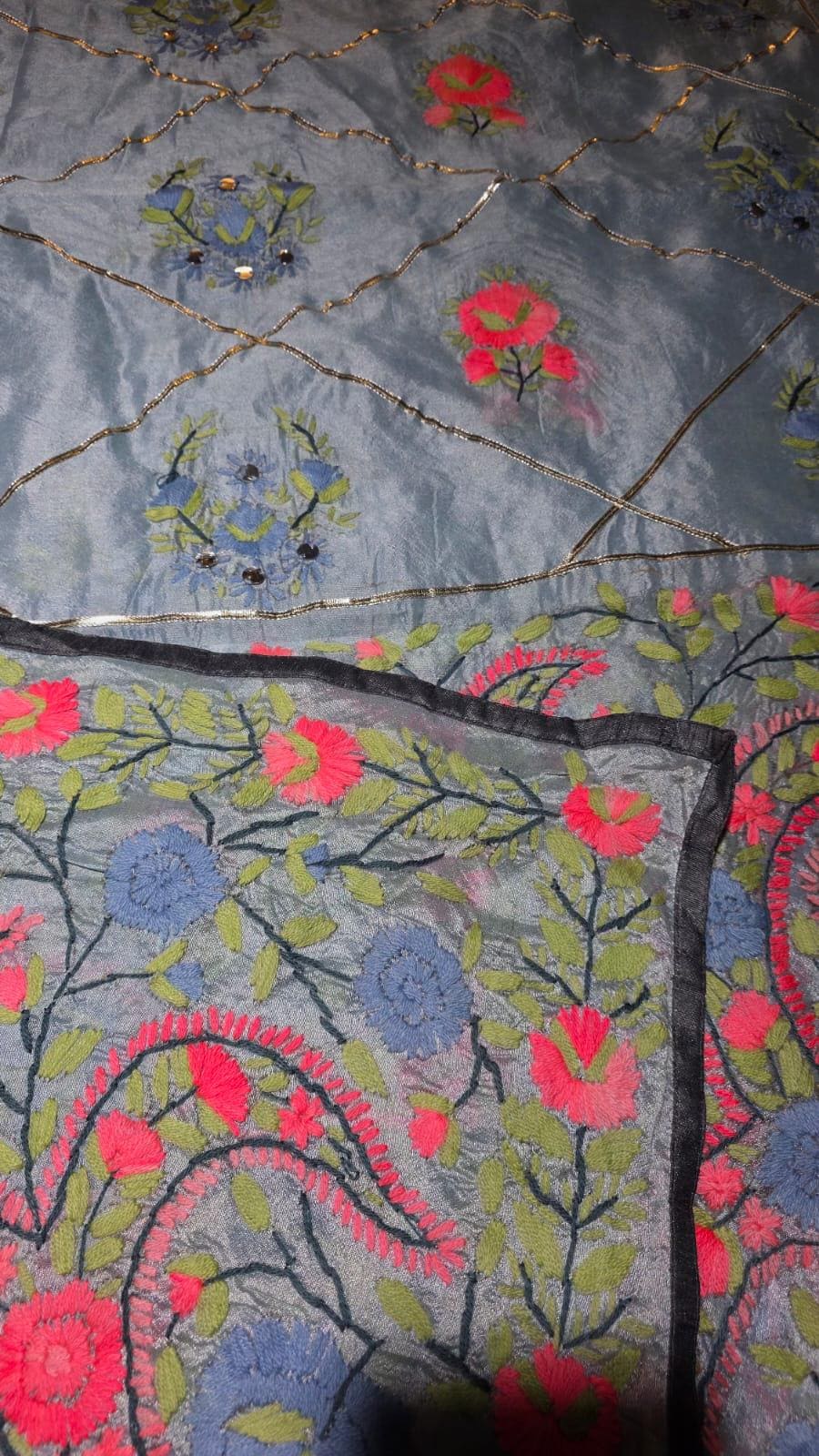 Multi colour Kantha work Dupatta with Mirror Work | Indian Ethnic Dupatta | Festive Wedding Dupatta | Traditional Indian Scarf