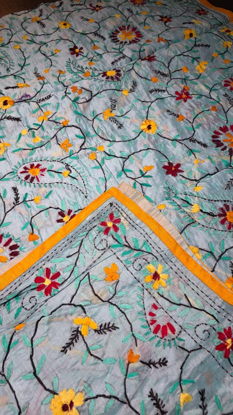 Multi colour Kantha work Dupatta with Mirror Work | Indian Ethnic Dupatta | Festive Wedding Dupatta | Traditional Indian Scarf