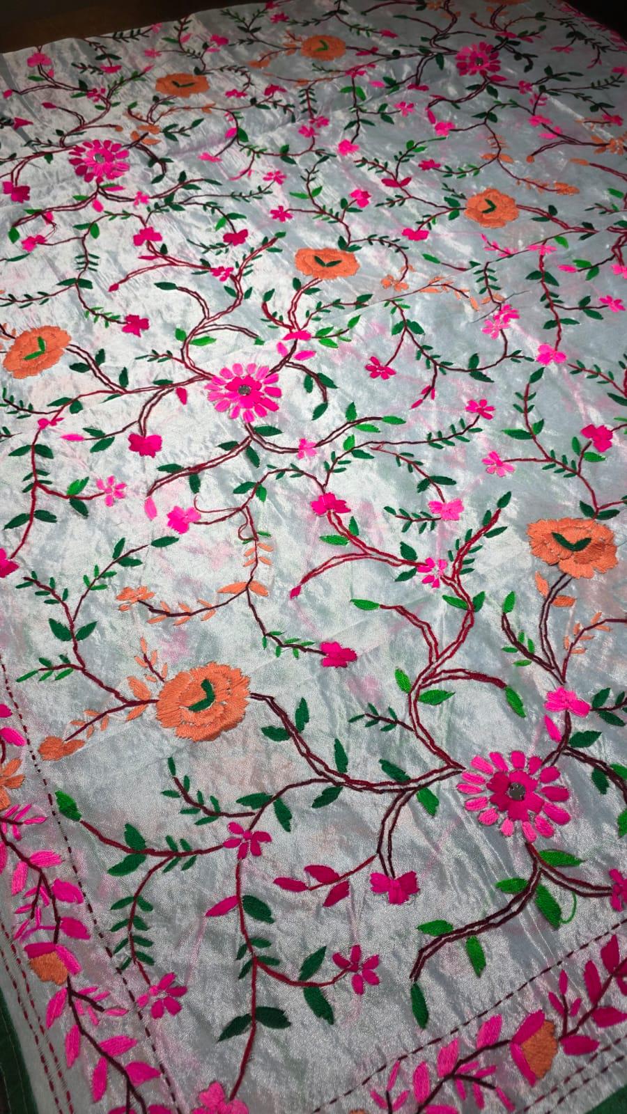 Multi colour Kantha work Dupatta with Mirror Work | Indian Ethnic Dupatta | Festive Wedding Dupatta | Traditional Indian Scarf