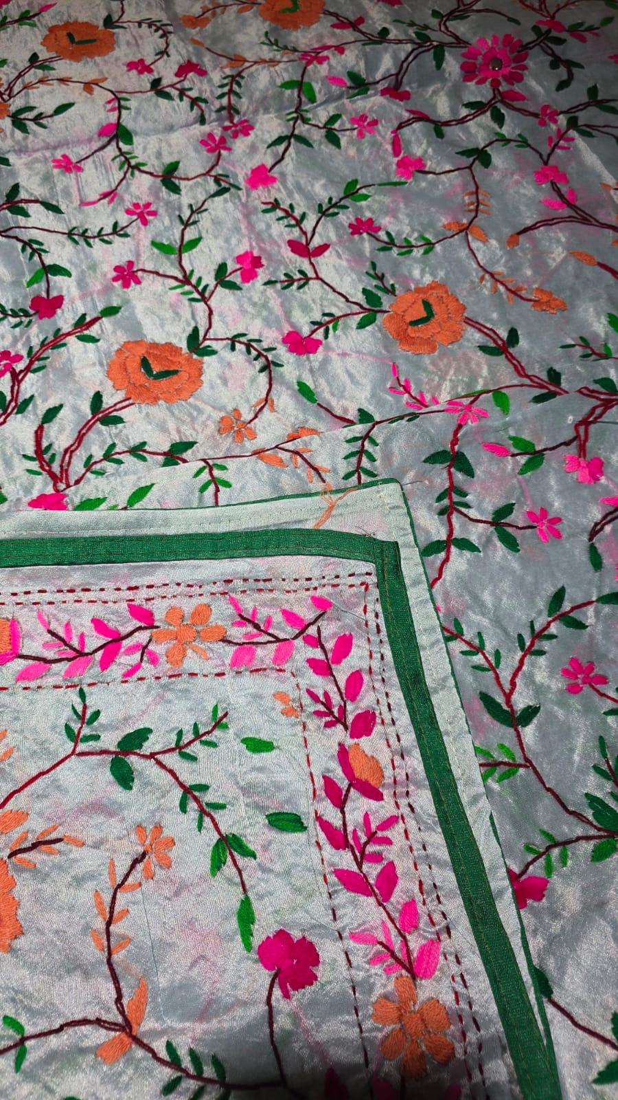 Multi colour Kantha work Dupatta with Mirror Work | Indian Ethnic Dupatta | Festive Wedding Dupatta | Traditional Indian Scarf