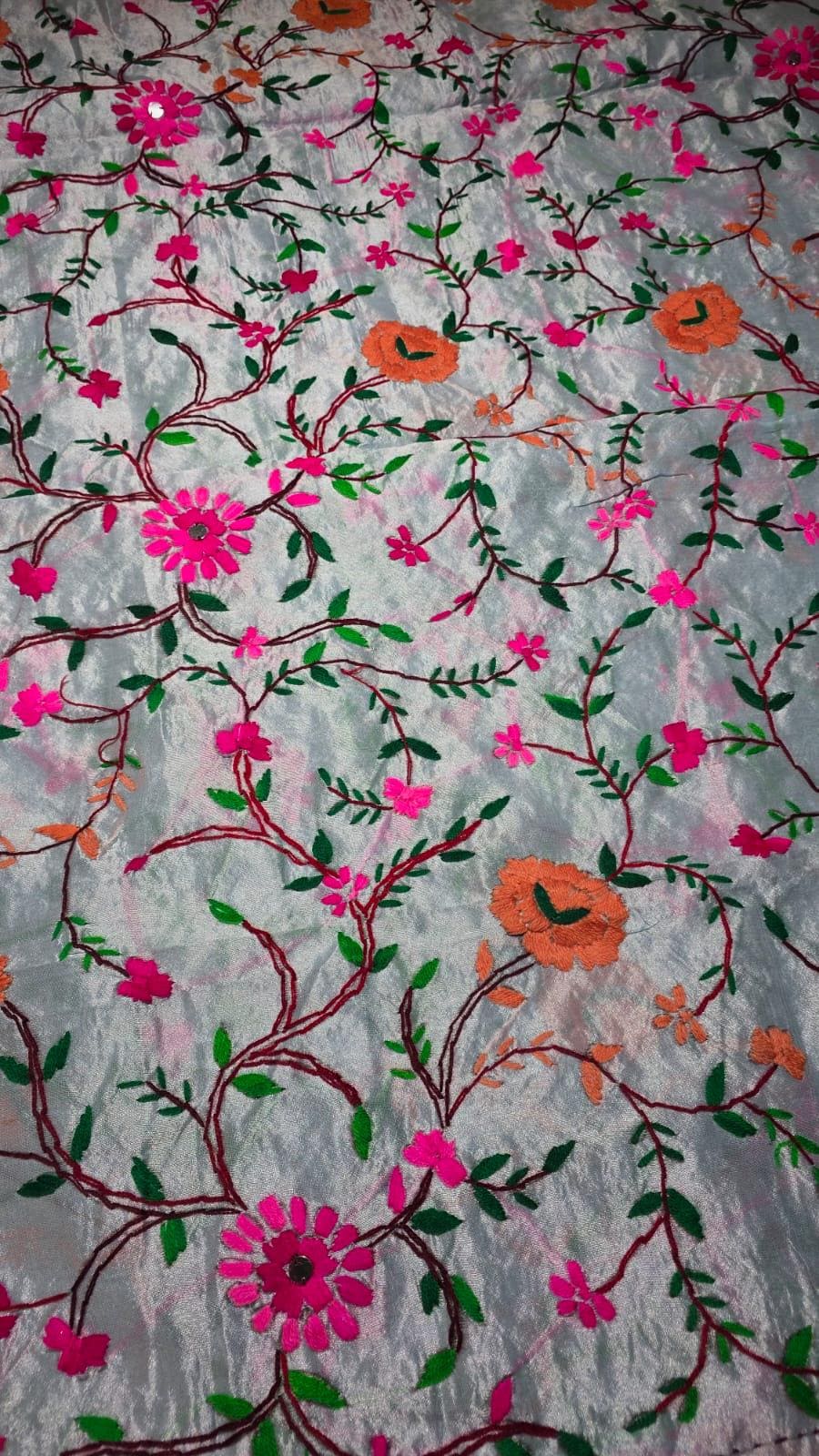 Multi colour Kantha work Dupatta with Mirror Work | Indian Ethnic Dupatta | Festive Wedding Dupatta | Traditional Indian Scarf