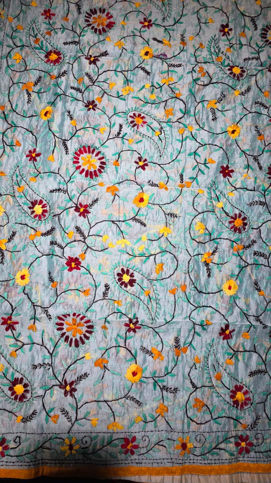 Multi colour Kantha work Dupatta with Mirror Work | Indian Ethnic Dupatta | Festive Wedding Dupatta | Traditional Indian Scarf