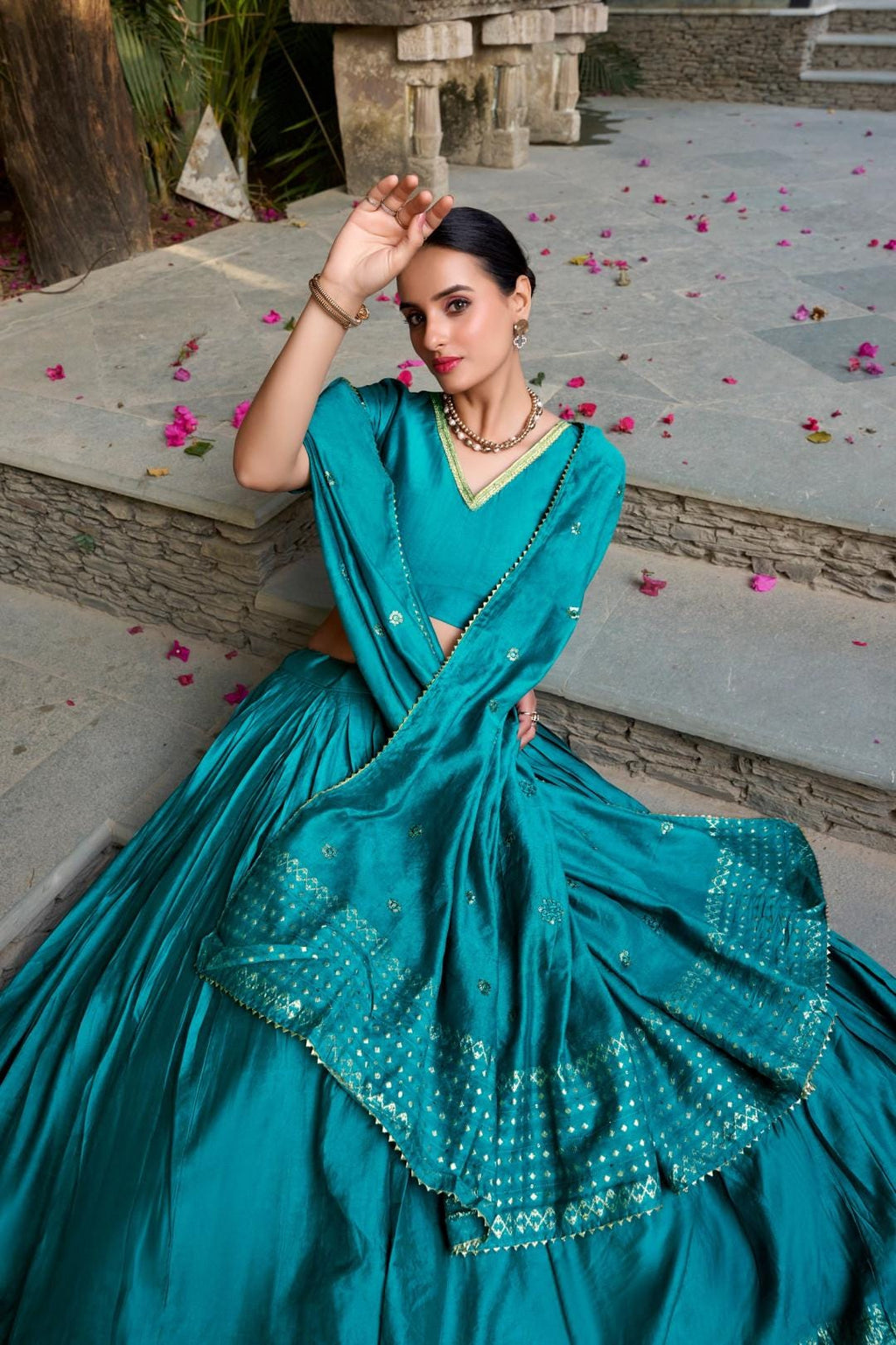 Chanderi Silk Lehenga Choli Set with Dupatta | Indian Wedding Outfit | Elegant Mehendi Sangeet Dress