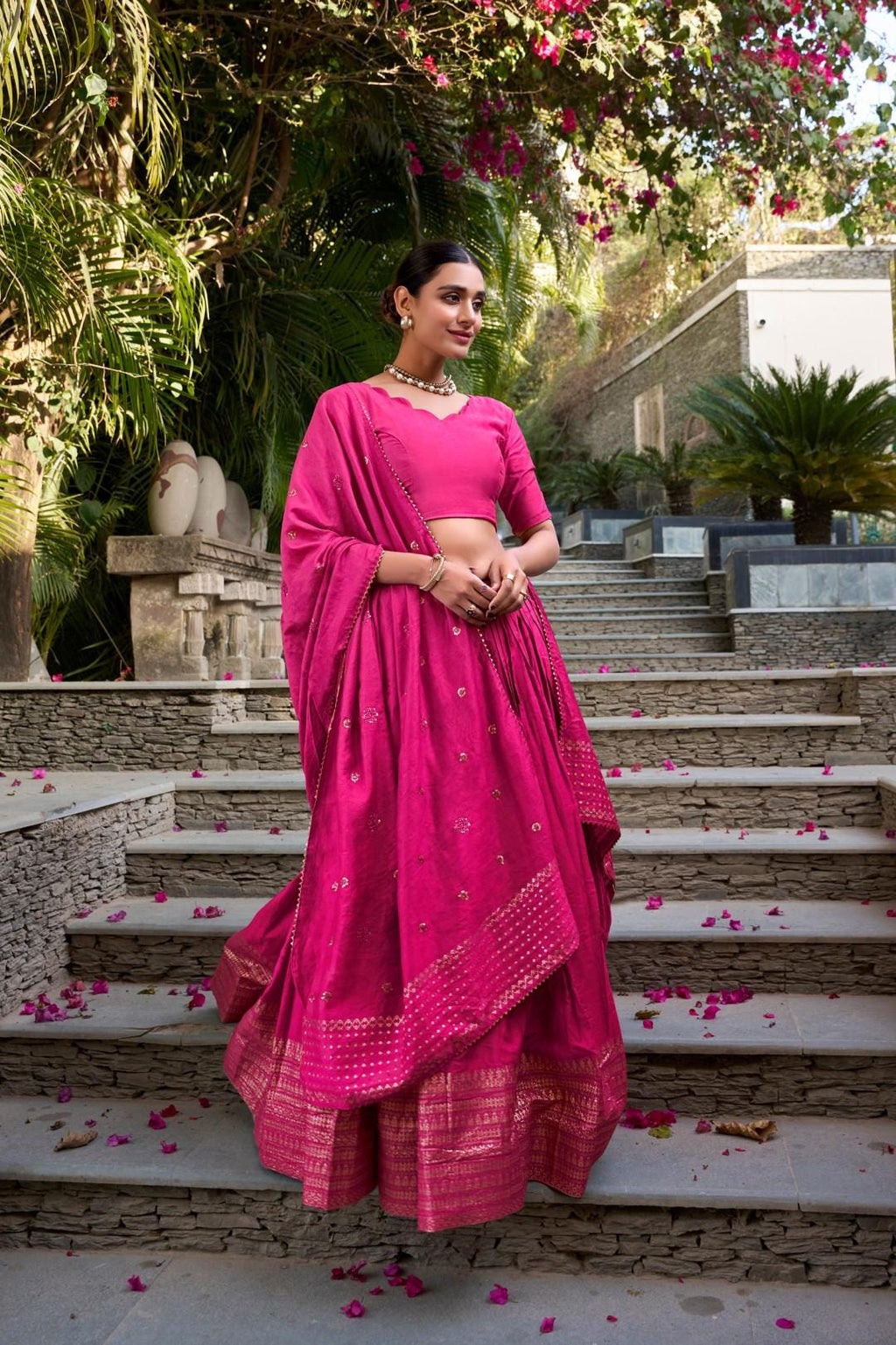 Chanderi Silk Lehenga Choli Set with Dupatta | Indian Wedding Outfit | Elegant Mehendi Sangeet Dress
