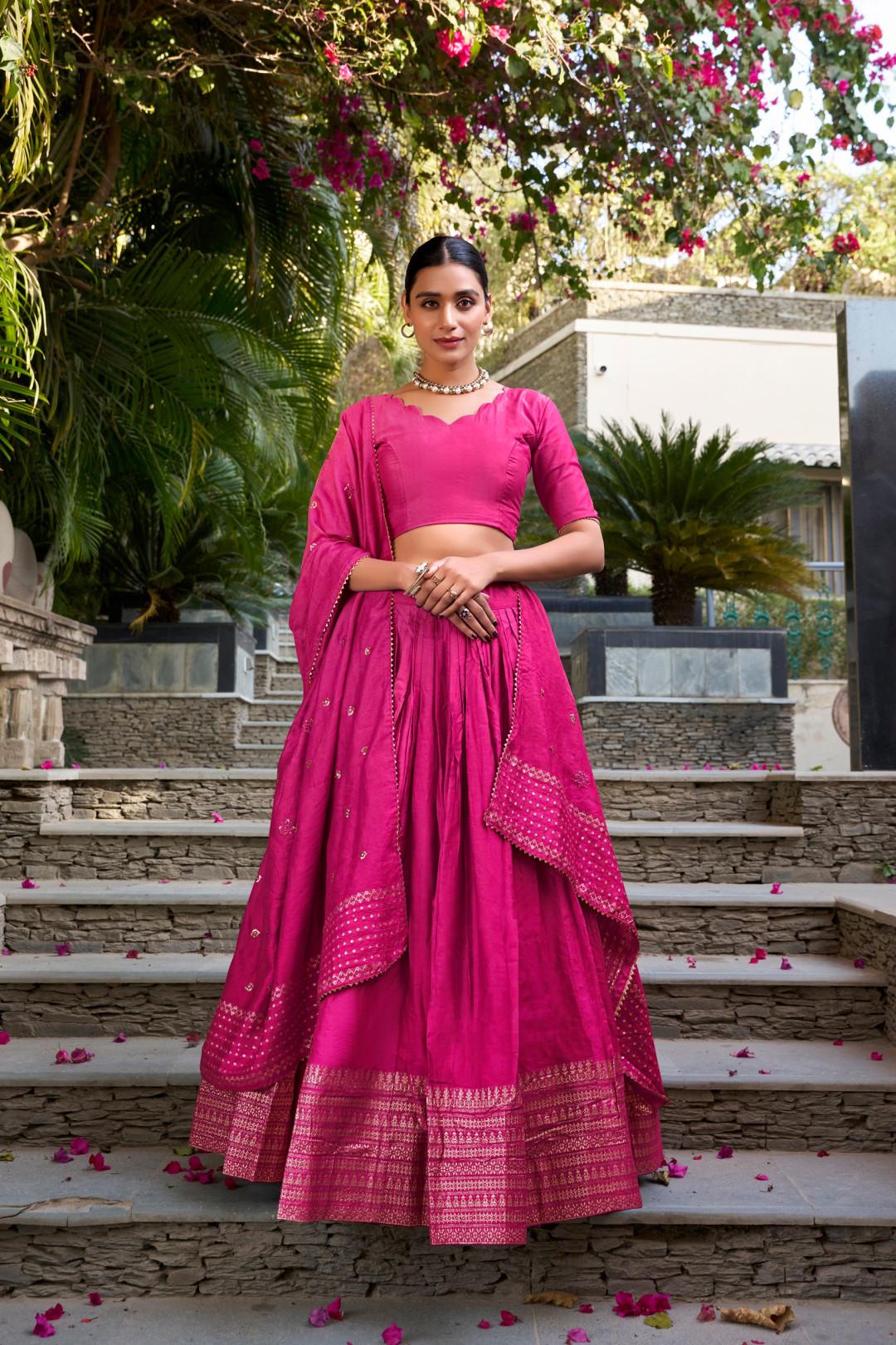 Chanderi Silk Lehenga Choli Set with Dupatta | Indian Wedding Outfit | Elegant Mehendi Sangeet Dress
