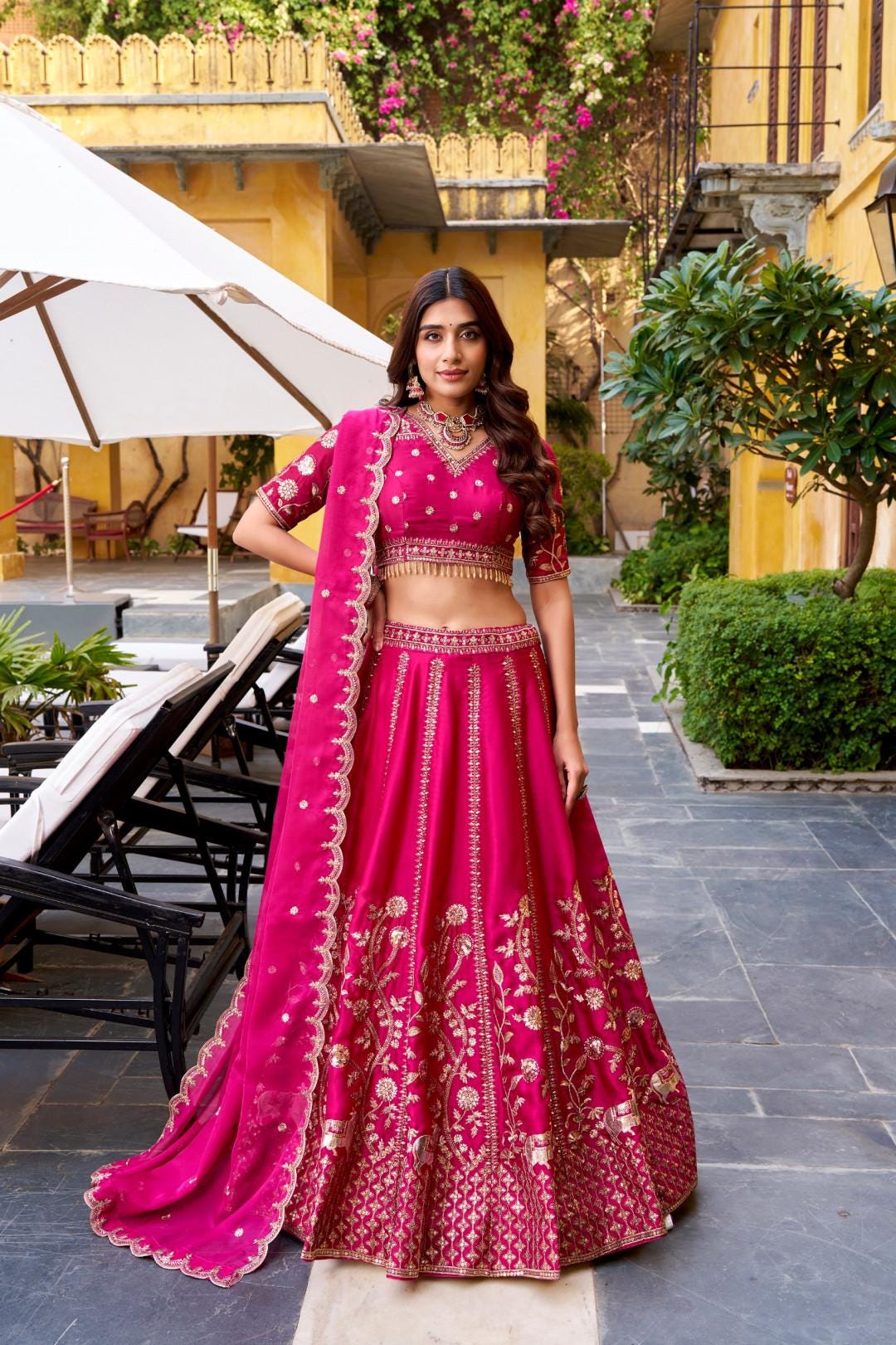 Pink Silk Lehenga Choli Set with Stitched Blouse & Dupatta | Indian Wedding Outfit | Sequin Embroidered Mehendi Sangeet Dress
