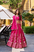 Pink Silk Lehenga Choli Set with Stitched Blouse & Dupatta | Indian Wedding Outfit | Sequin Embroidered Mehendi Sangeet Dress