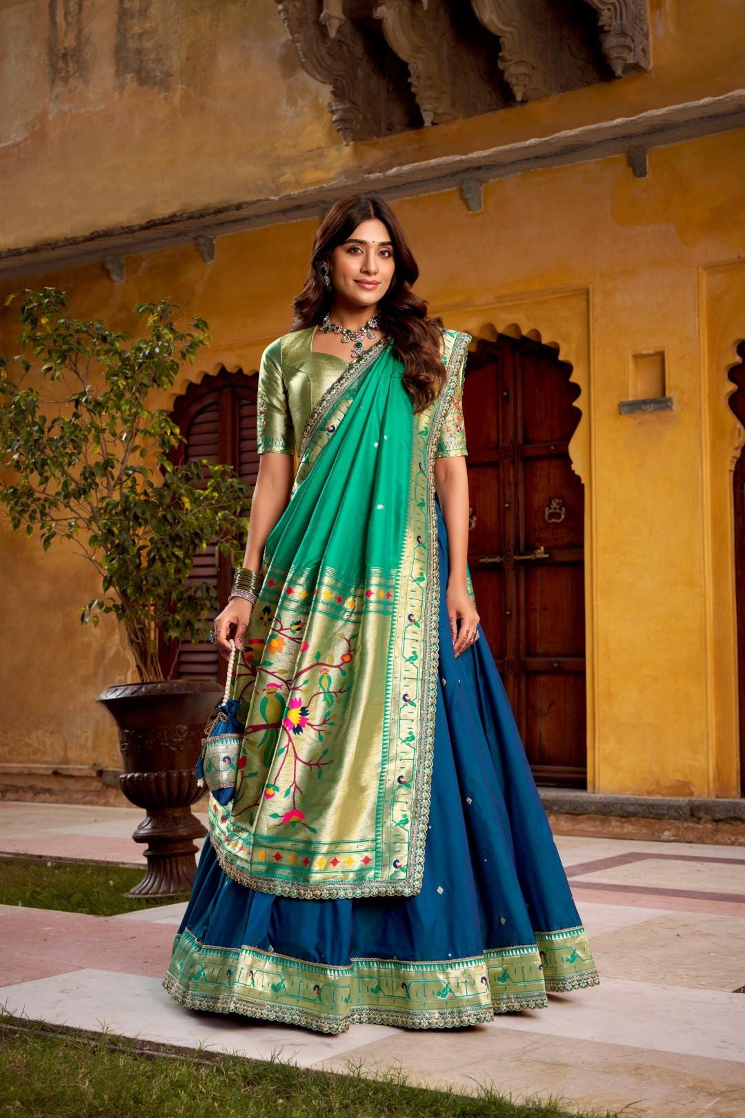 Paithani Silk Lehenga Choli Set with Stitched Blouse & Dupatta | Indian Wedding Outfit | Traditional Festive Ethnic Dress