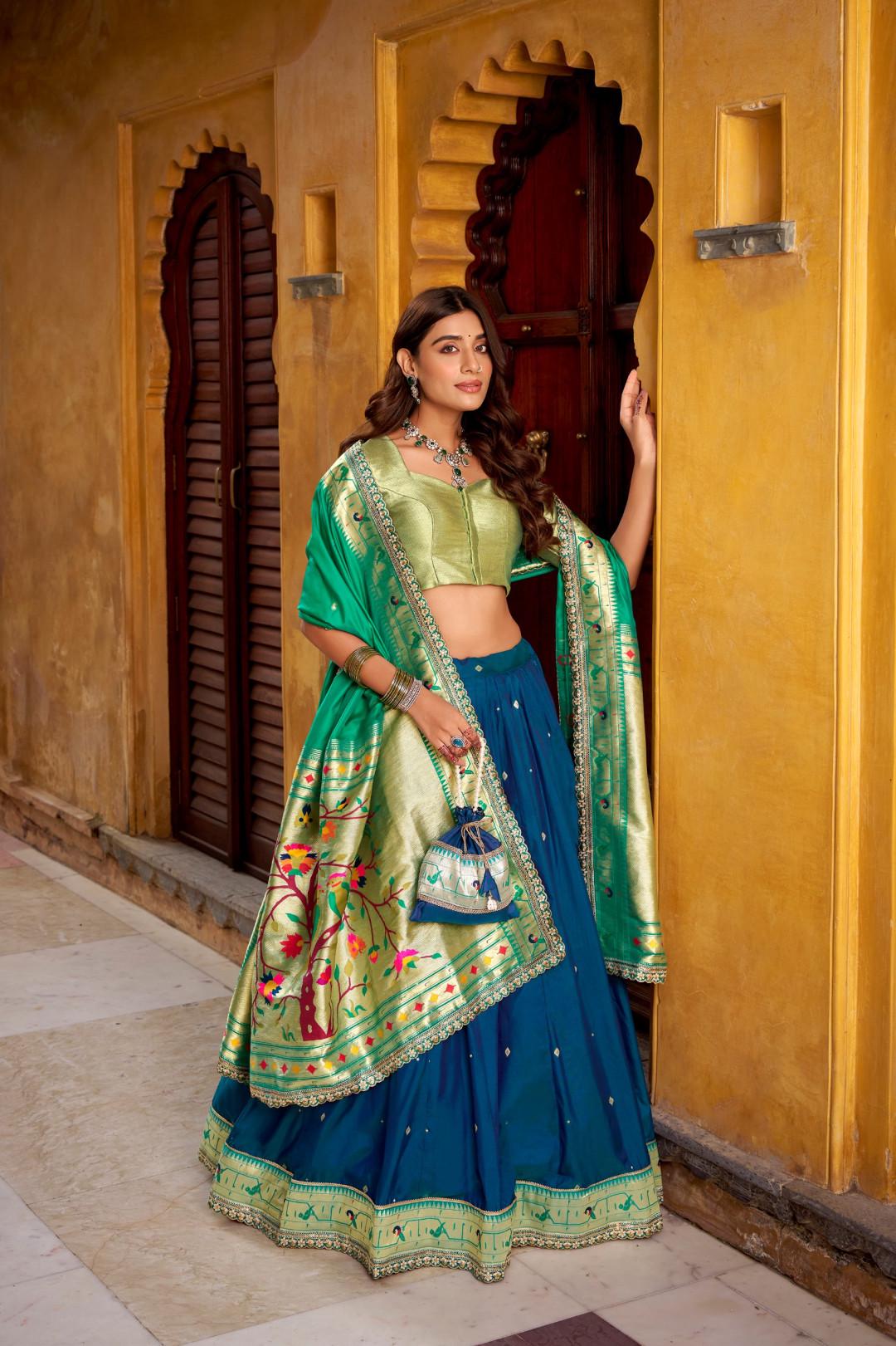 Paithani Silk Lehenga Choli Set with Stitched Blouse & Dupatta | Indian Wedding Outfit | Traditional Festive Ethnic Dress