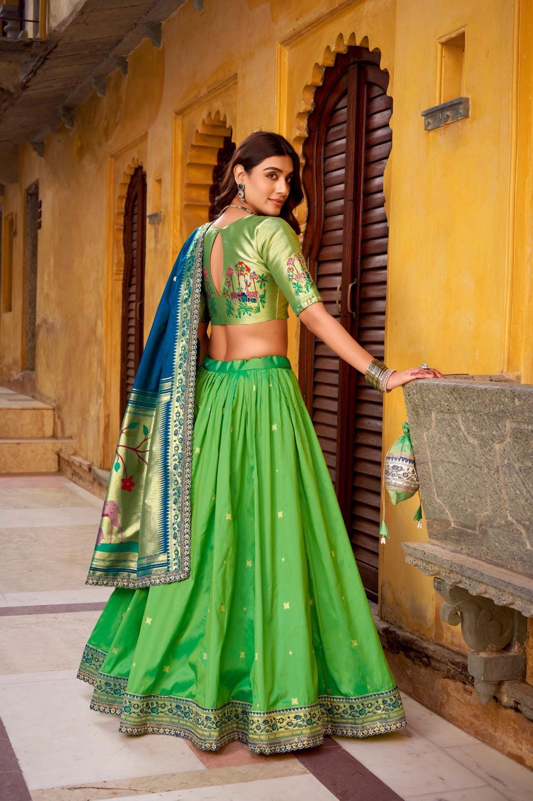Paithani Silk Lehenga Choli Set with Stitched Blouse & Dupatta | Indian Wedding Outfit | Traditional Festive Ethnic Dress