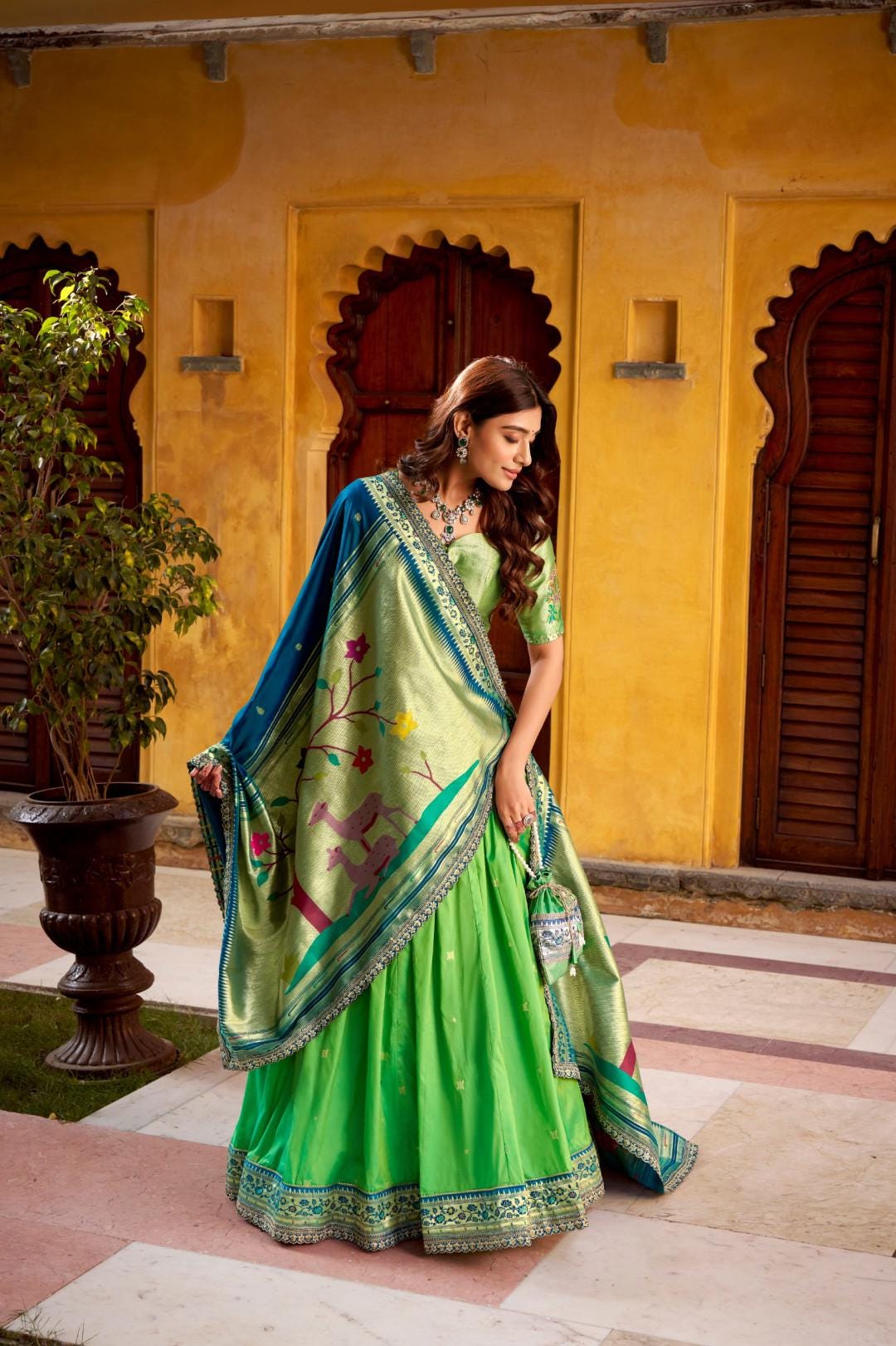 Paithani Silk Lehenga Choli Set with Stitched Blouse & Dupatta | Indian Wedding Outfit | Traditional Festive Ethnic Dress