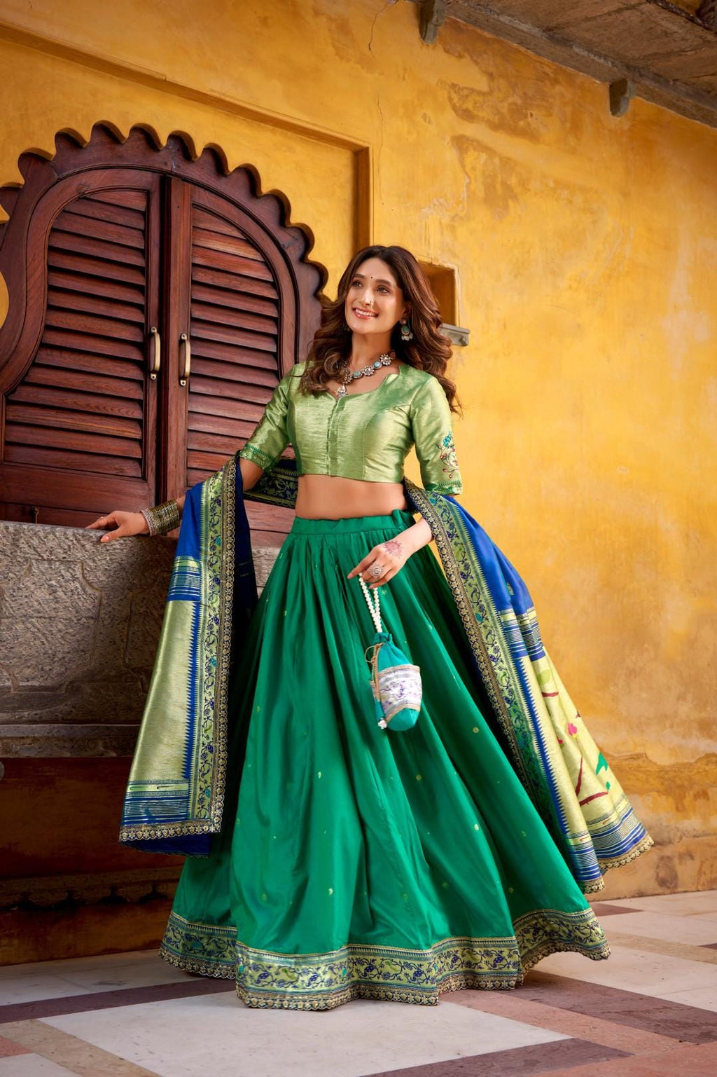 Paithani Silk Lehenga Choli Set with Stitched Blouse & Dupatta | Indian Wedding Outfit | Traditional Festive Ethnic Dress