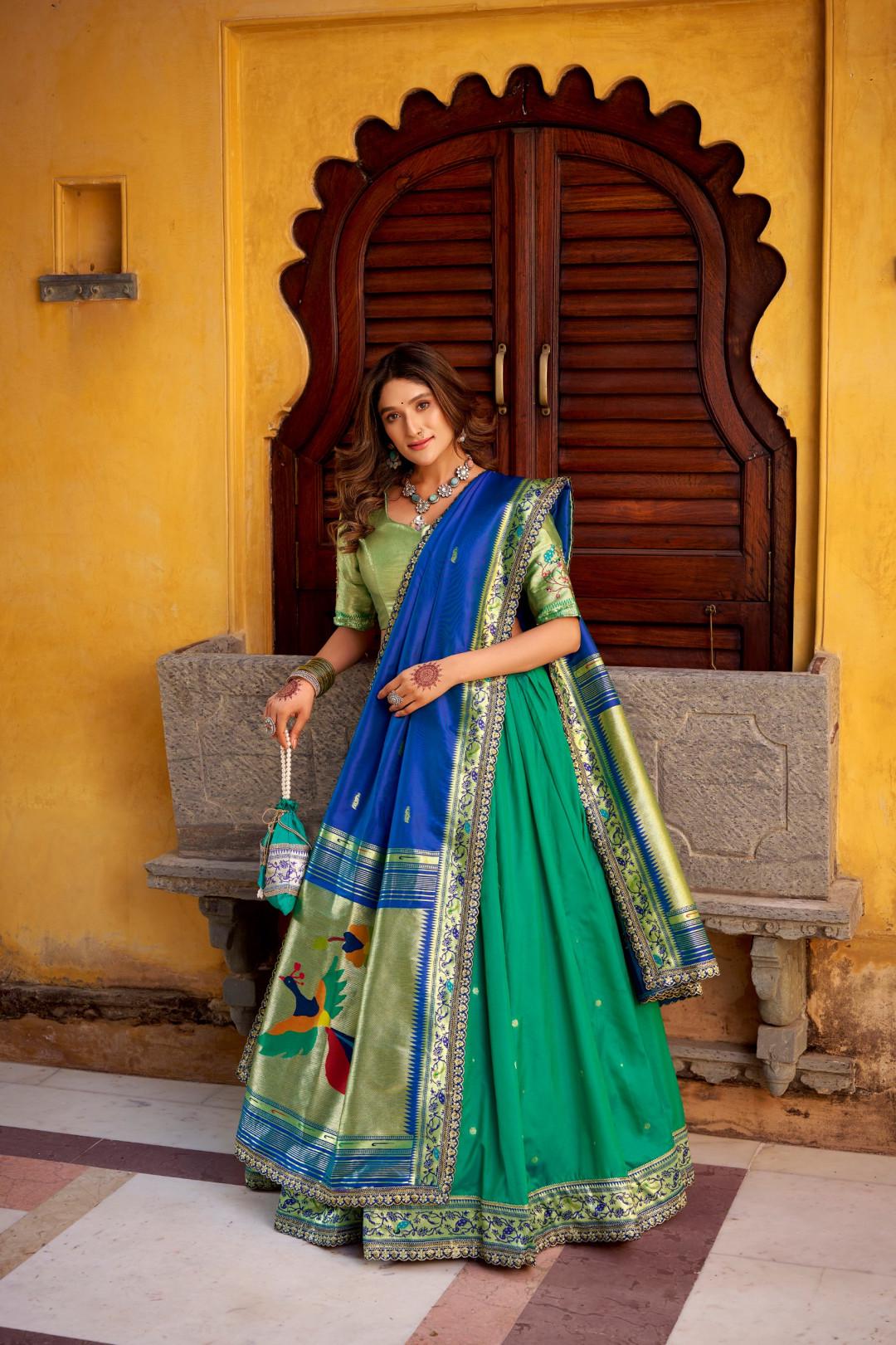 Paithani Silk Lehenga Choli Set with Stitched Blouse & Dupatta | Indian Wedding Outfit | Traditional Festive Ethnic Dress