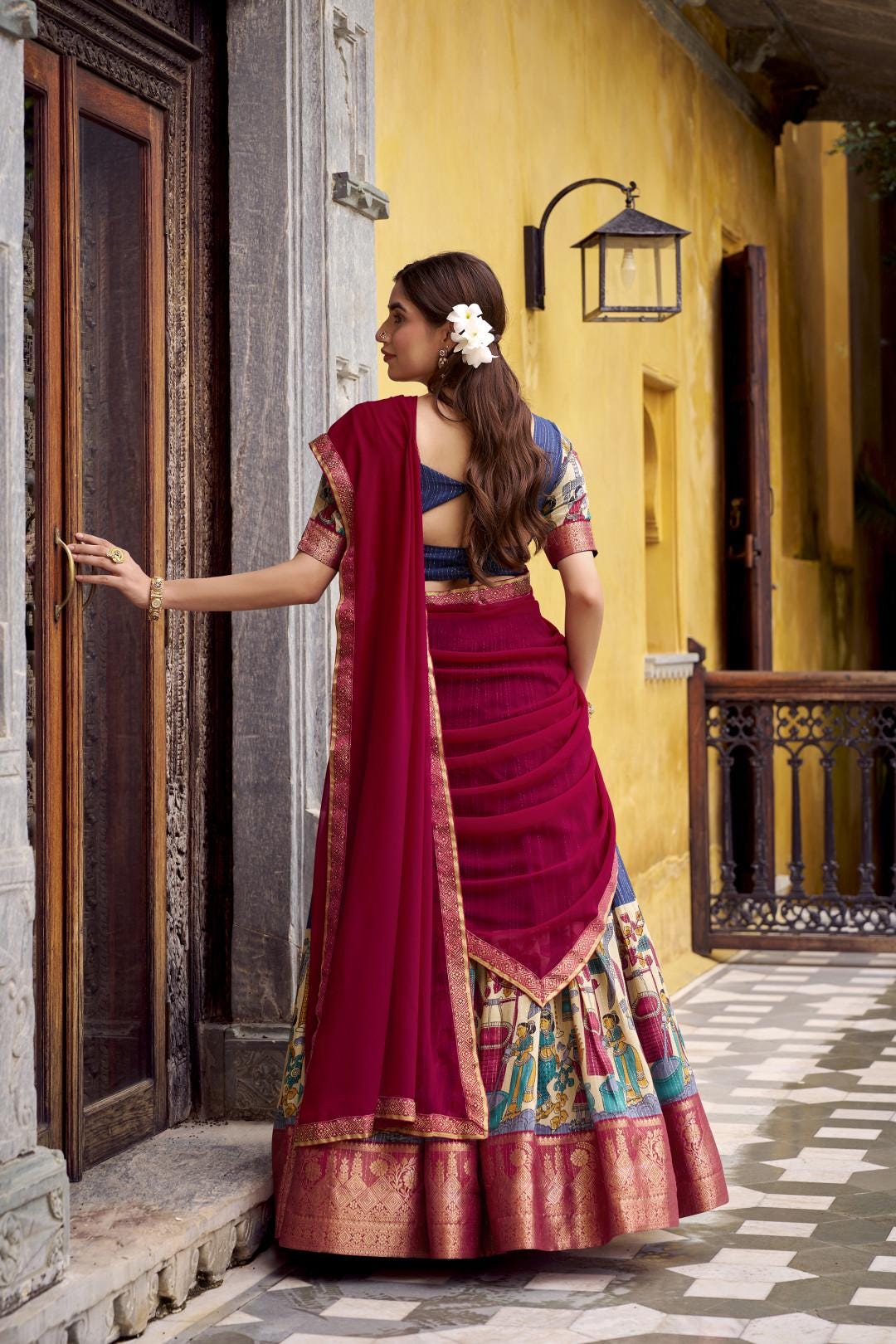 Kalamkari Lehenga Choli Set | Indian Wedding Outfit, Mehendi Sangeet Dress