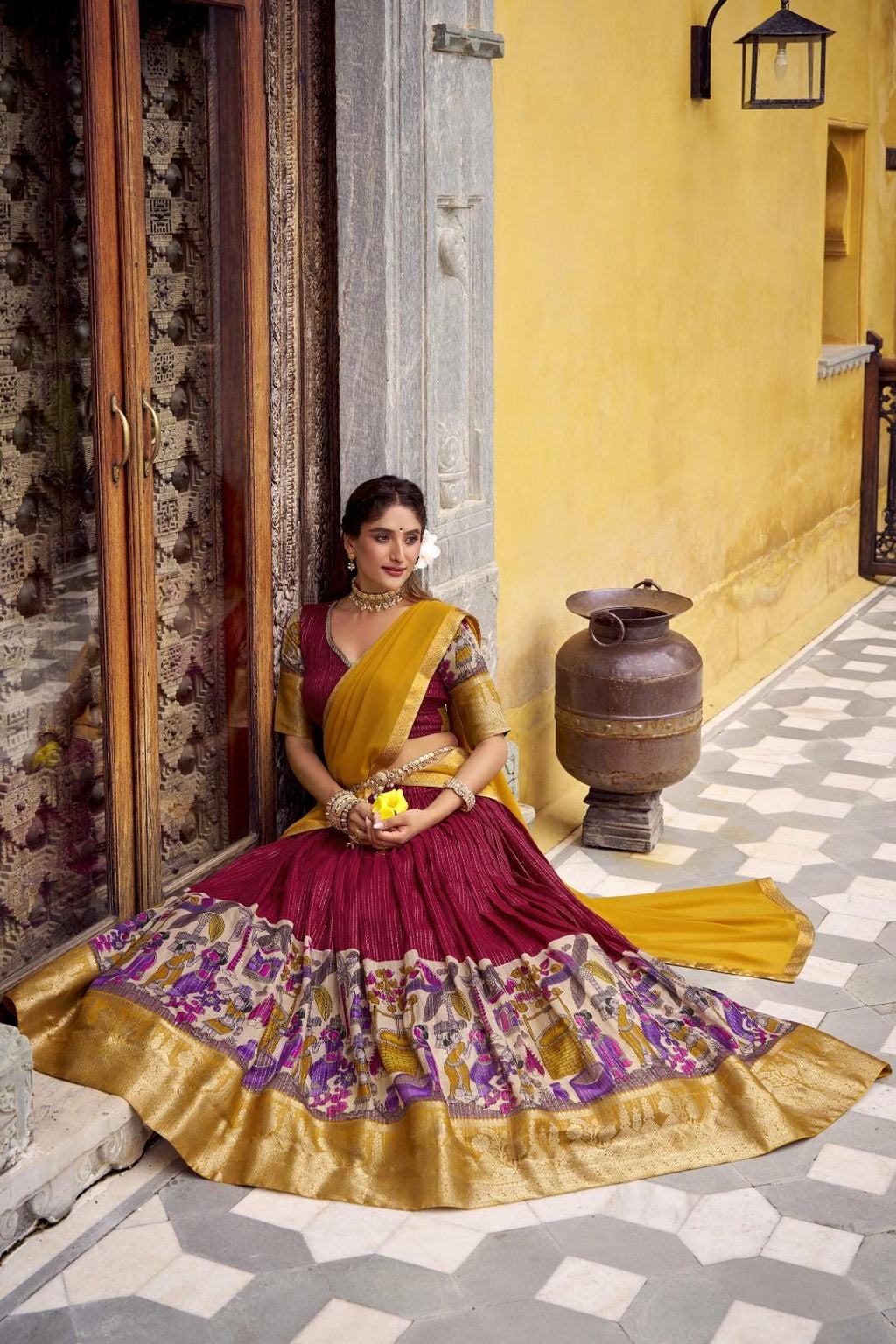 Kalamkari Lehenga Choli Set | Indian Wedding Outfit, Mehendi Sangeet Dress
