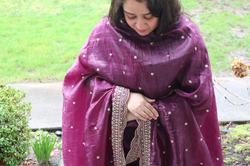 Purple colour Organza Dupatta