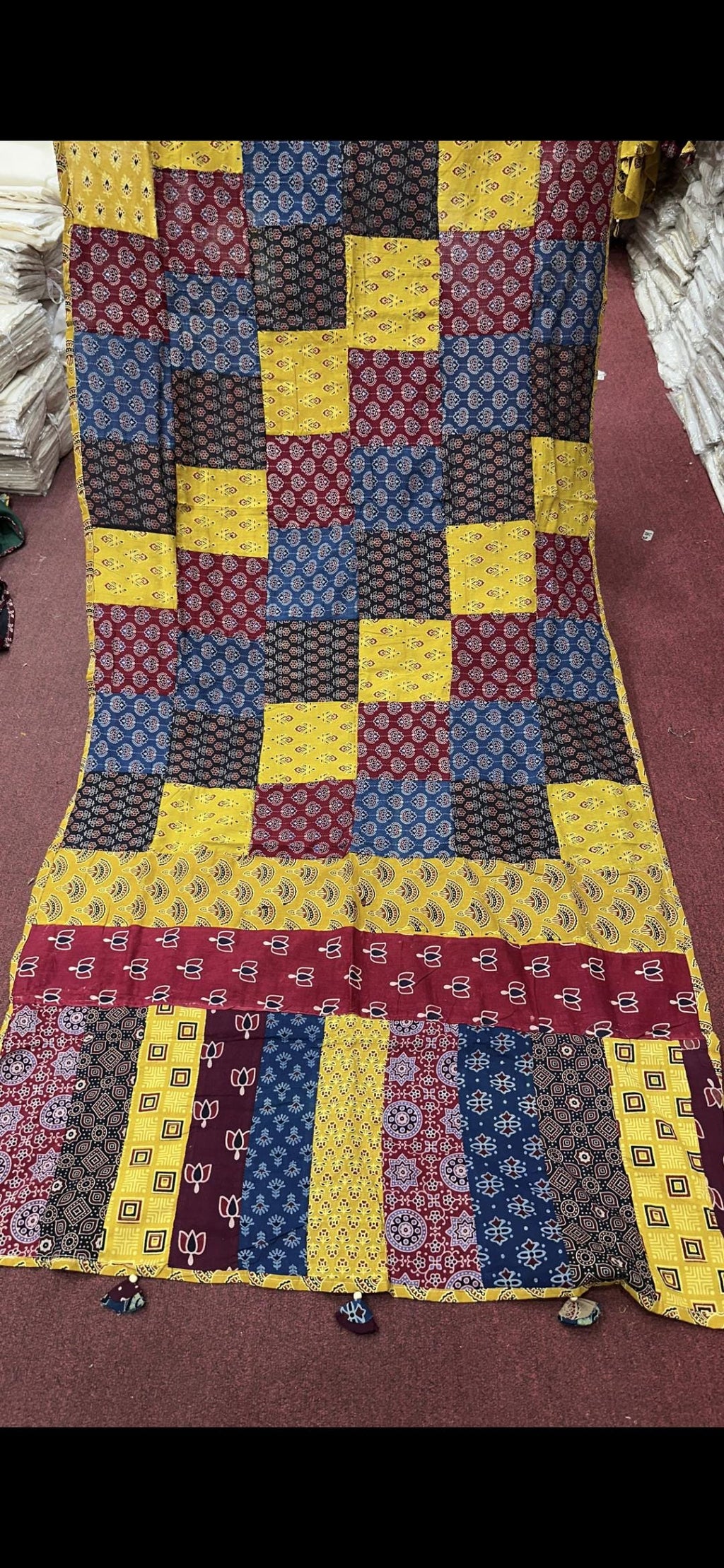 Handcrafted Cotton Ajrak Patchwork Dupatta | Ethnic Dupatta with Hand Block Motifs | Boho Indian Dupatta | Ishq by Isha