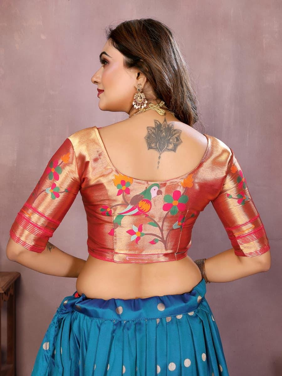 Jacquard paithani silk lehenga with zari weaving work | Indian Wedding Outfit, Mehendi Sangeet Dress