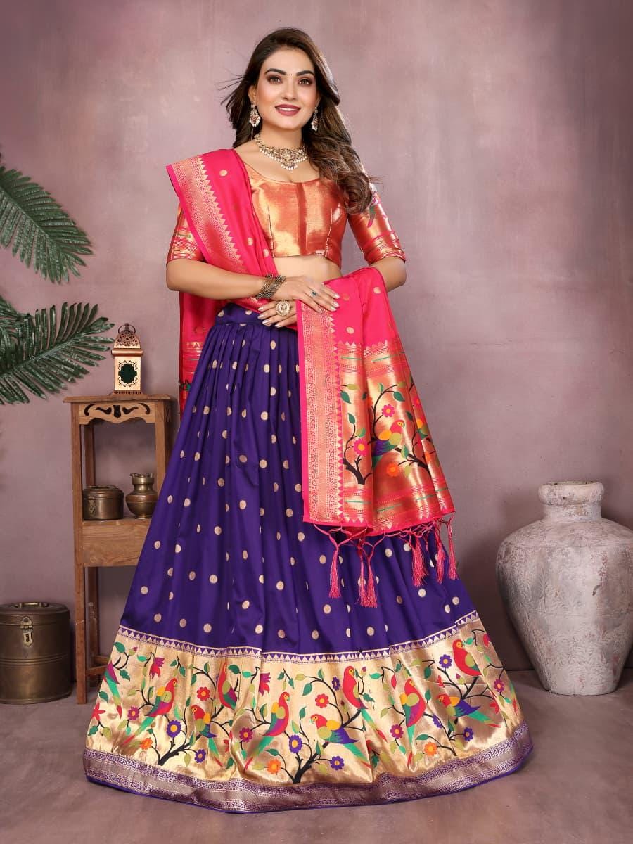 Jacquard paithani silk lehenga with zari weaving work | Indian Wedding Outfit, Mehendi Sangeet Dress