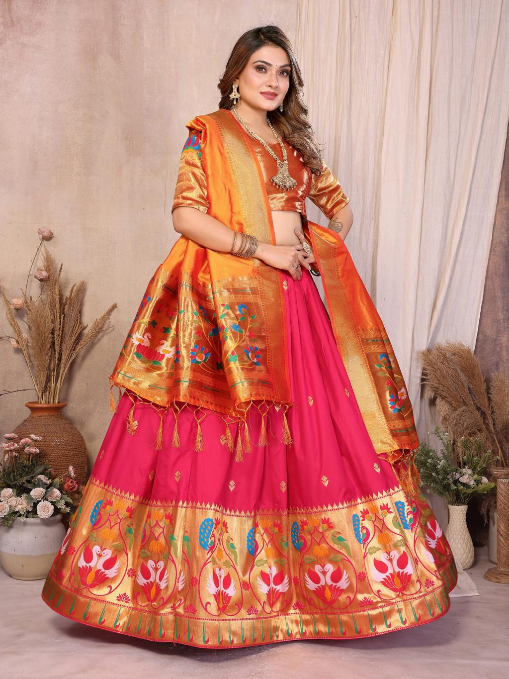 Jacquard paithani silk lehenga with zari weaving work | Indian Wedding Outfit, Mehendi Sangeet Dress