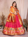 Jacquard paithani silk lehenga with zari weaving work | Indian Wedding Outfit, Mehendi Sangeet Dress