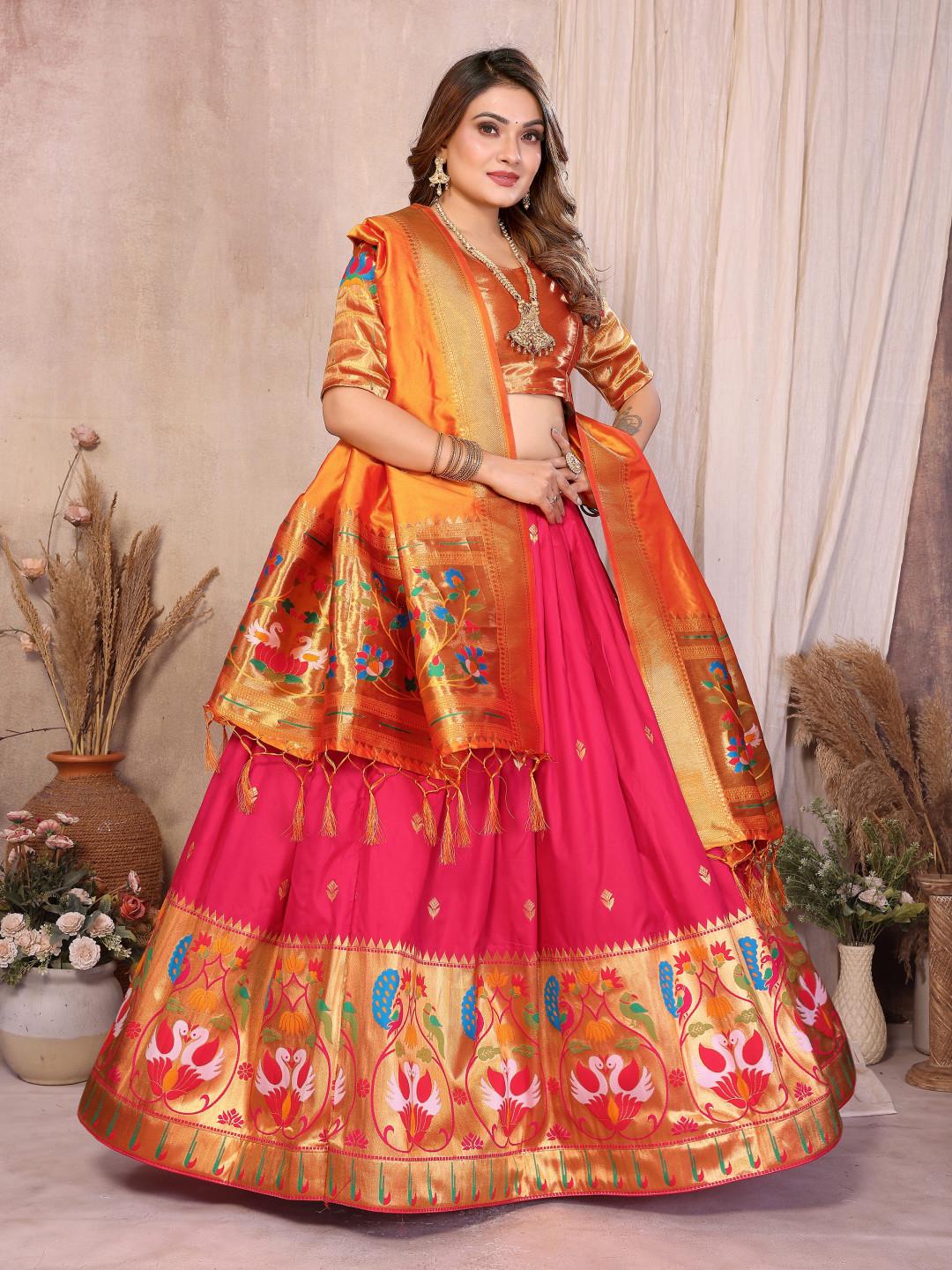 Jacquard paithani silk lehenga with zari weaving work | Indian Wedding Outfit, Mehendi Sangeet Dress