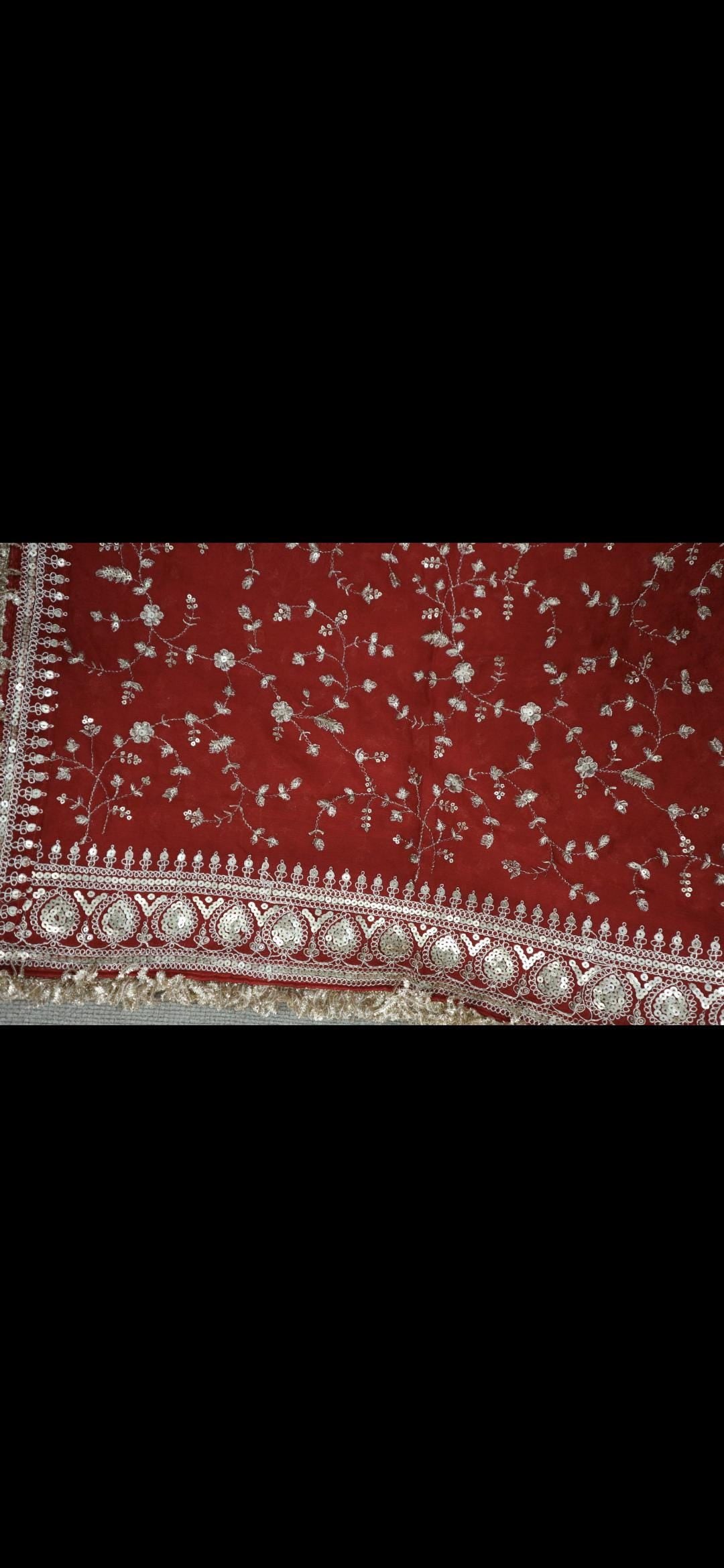 Red Gold Embroidered DupattaRed Gold Embroidered Dupatta | Indian Wedding Dupatta | Festive Ethnic Dupatta | Floral Zari Designer Dupatta