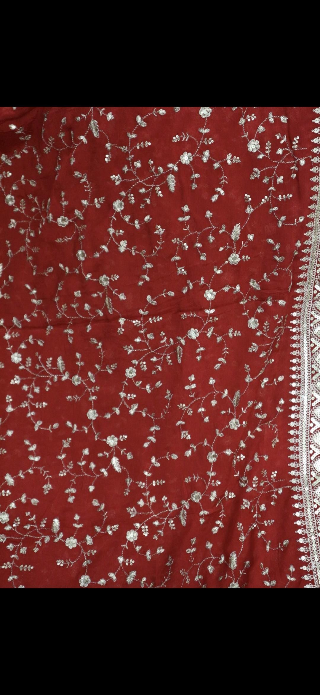 Red Gold Embroidered DupattaRed Gold Embroidered Dupatta | Indian Wedding Dupatta | Festive Ethnic Dupatta | Floral Zari Designer Dupatta