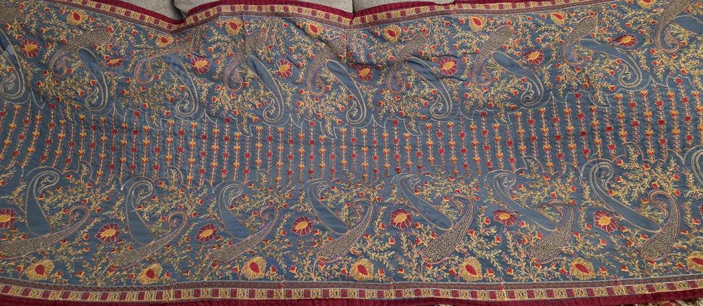 Grey Hand Embroidered Chinnon Dupatta for Women | Kashmiri Style Thread Work Dupatta | Elegant Ethni