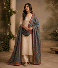 Grey Hand Embroidered Chinnon Dupatta for Women | Kashmiri Style Thread Work Dupatta | Elegant Ethni