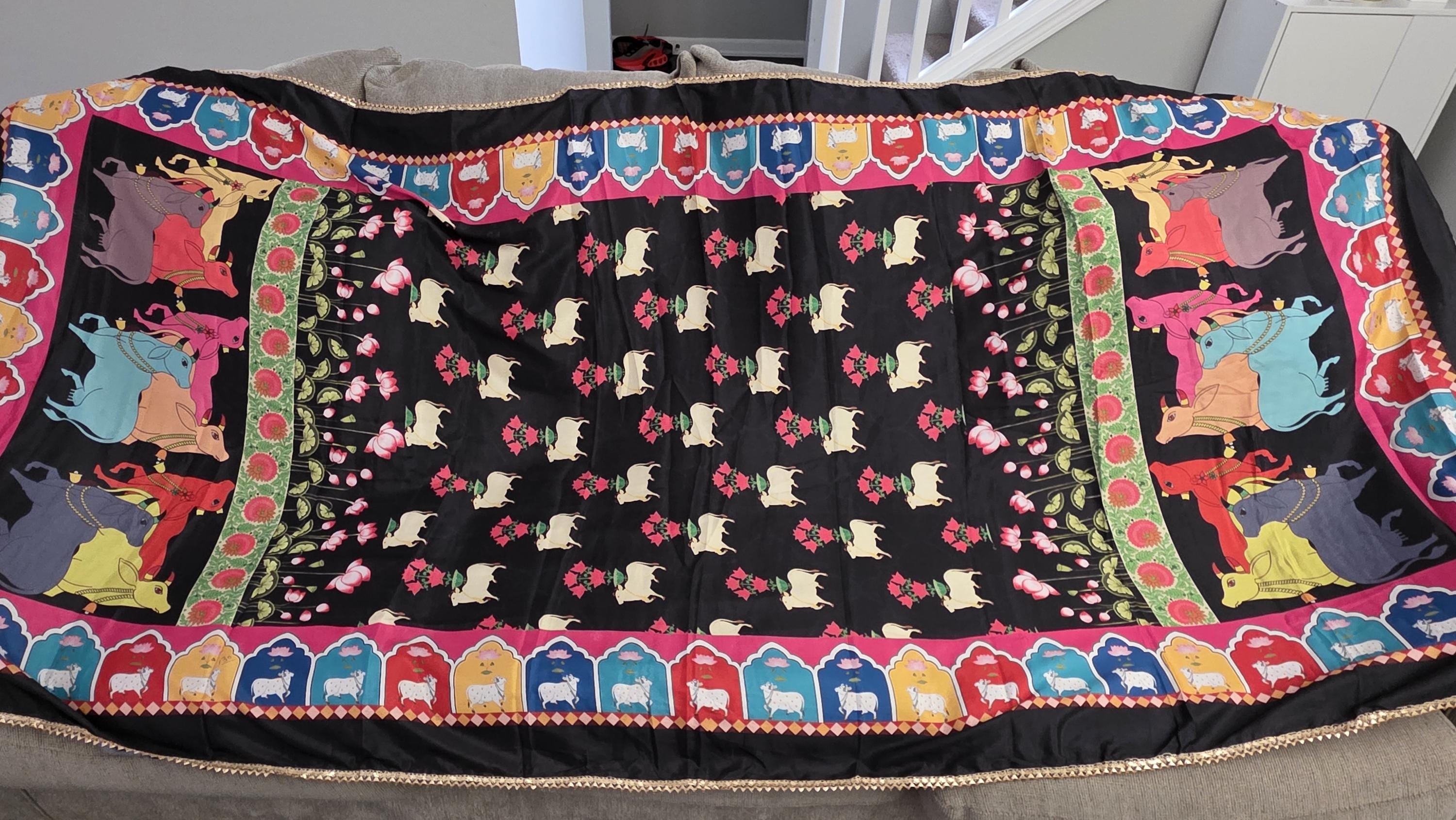 Boho black Printed Chinnon Dupatta | Indian Ethnic Dupatta for Women | Traditional Art Inspired Dupatta | Lightweight Festive Dupatta