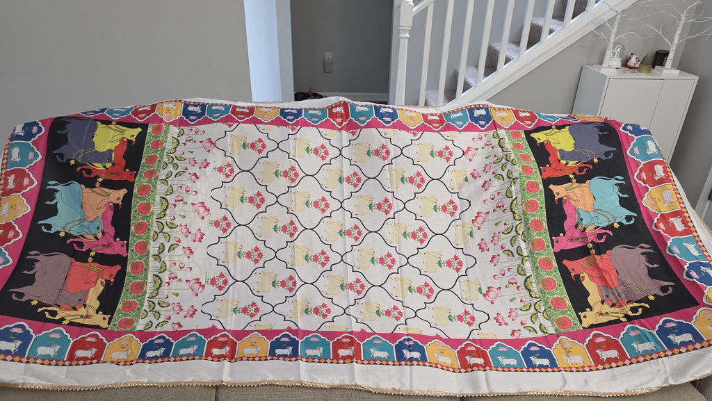 Boho white Printed Chinnon Dupatta | Indian Ethnic Dupatta for Women | Traditional Art Inspired Dupatta | Lightweight Festive Dupatta