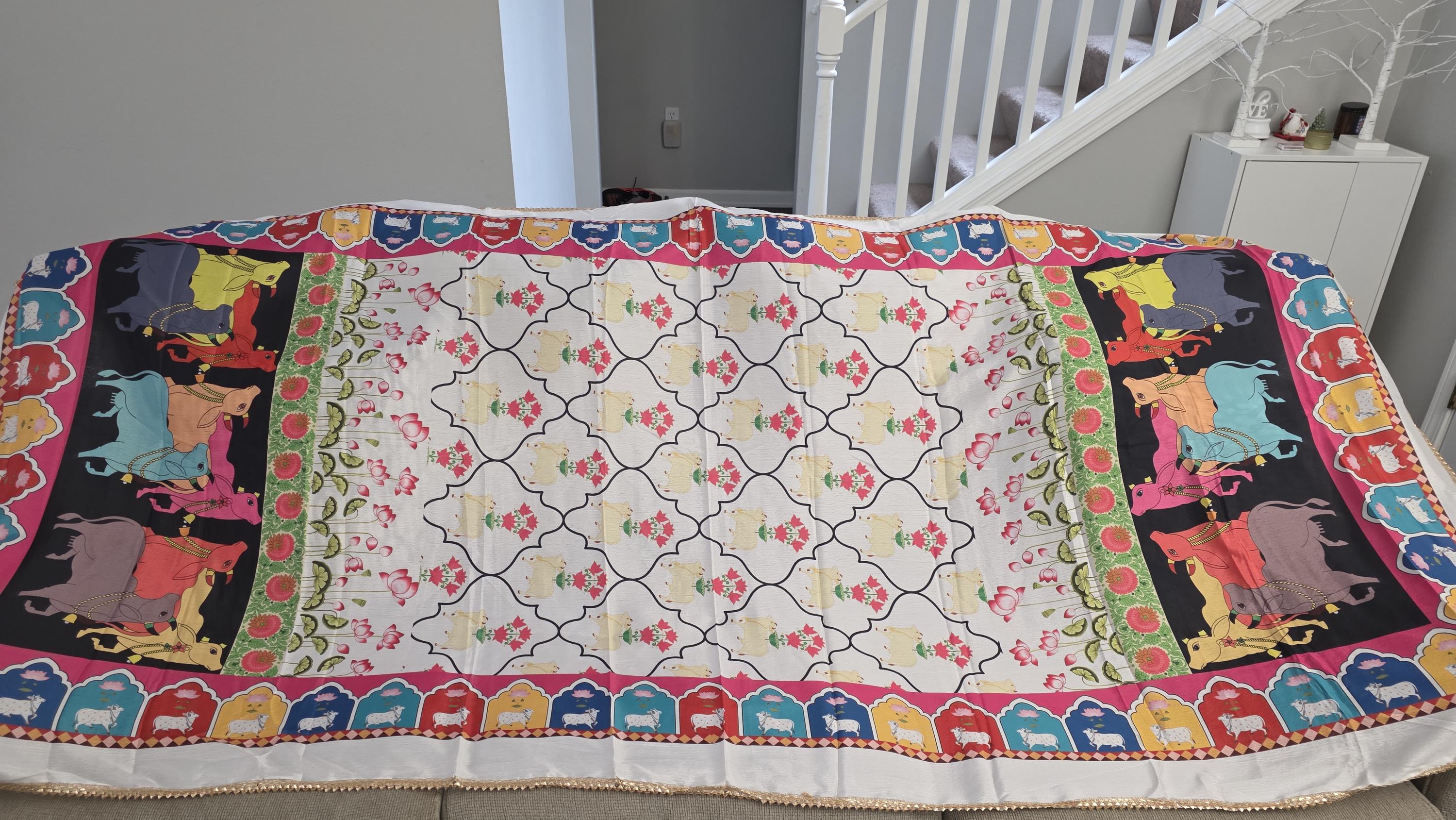Boho white Printed Chinnon Dupatta | Indian Ethnic Dupatta for Women | Traditional Art Inspired Dupatta | Lightweight Festive Dupatta