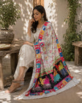 Boho white Printed Chinnon Dupatta | Indian Ethnic Dupatta for Women | Traditional Art Inspired Dupatta | Lightweight Festive Dupatta