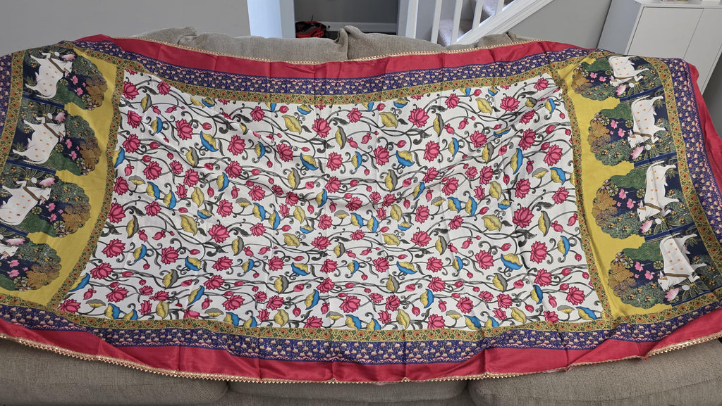 Boho white Printed Chinnon Dupatta | Indian Ethnic Dupatta for Women | Traditional Art Inspired Dupatta | Lightweight Festive Dupatta