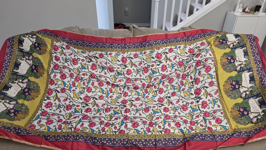 Boho white Printed Chinnon Dupatta | Indian Ethnic Dupatta for Women | Traditional Art Inspired Dupatta | Lightweight Festive Dupatta