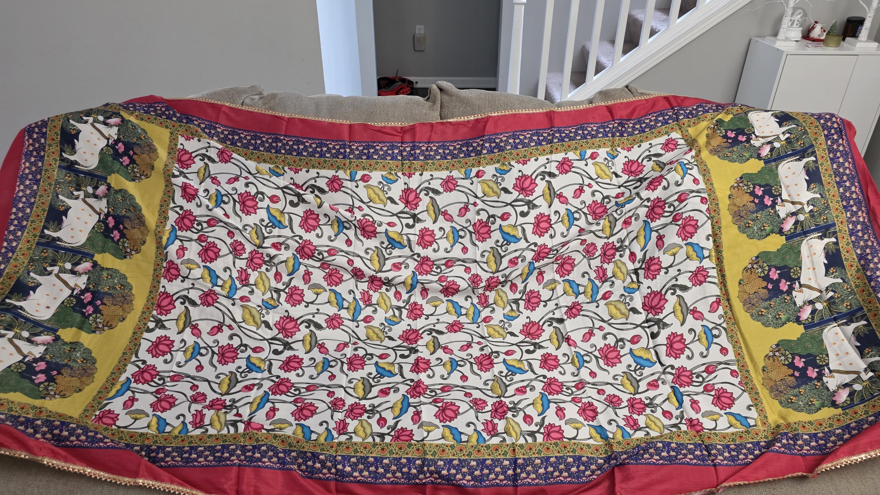 Boho white Printed Chinnon Dupatta | Indian Ethnic Dupatta for Women | Traditional Art Inspired Dupatta | Lightweight Festive Dupatta