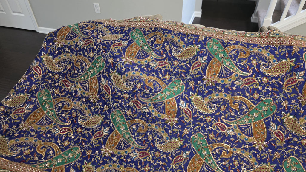 Blue Embroidered Georgette Dupatta | Handmade Ethnic Dupatta | Festive Indian Dupatta | Wedding & Party