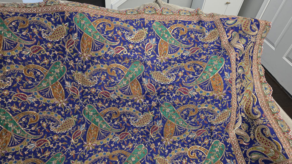 Blue Embroidered Georgette Dupatta | Handmade Ethnic Dupatta | Festive Indian Dupatta | Wedding & Party